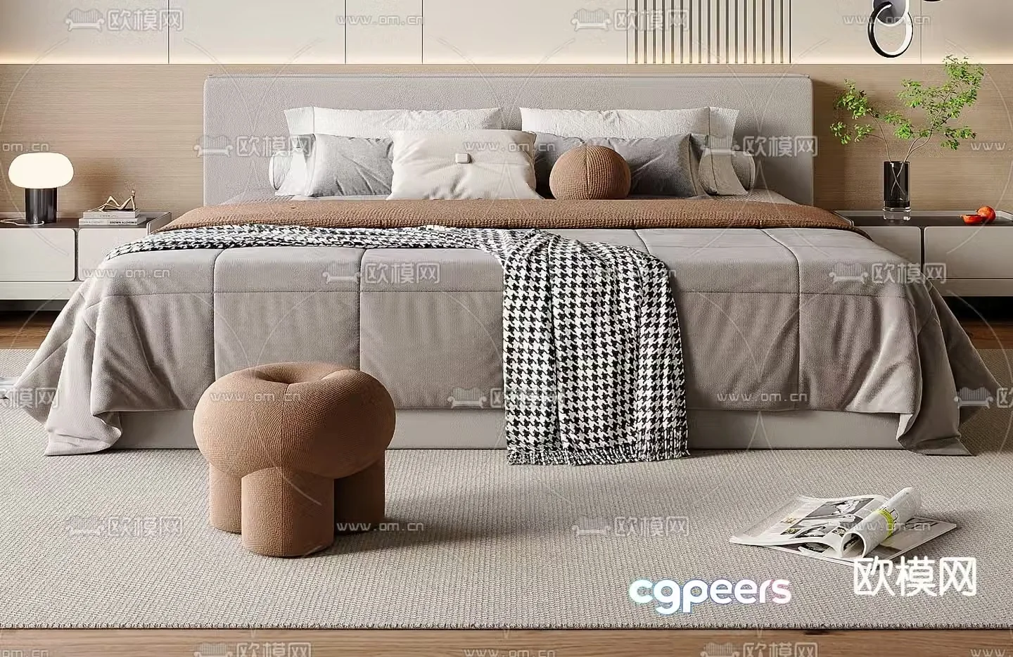 Modern double bed 3d model