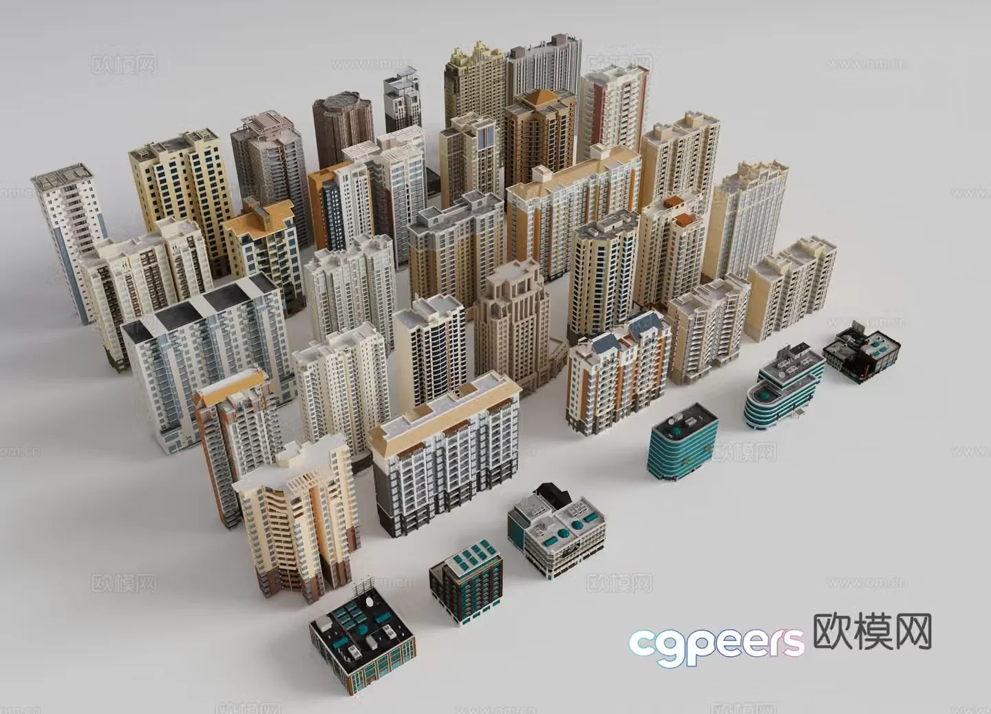 Modern high-rise buildings multi-story residential community buildings bird’s eye view of tall buildings urban building background 3D model
