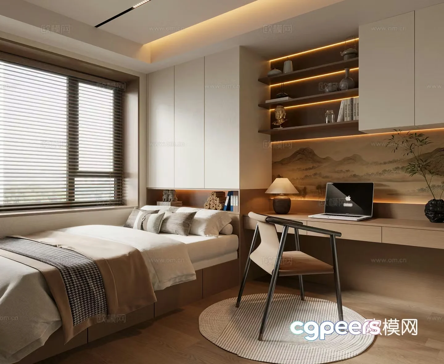 New Chinese style tatami bedroom book chair computer tatami ornaments Song style tatami 3D model