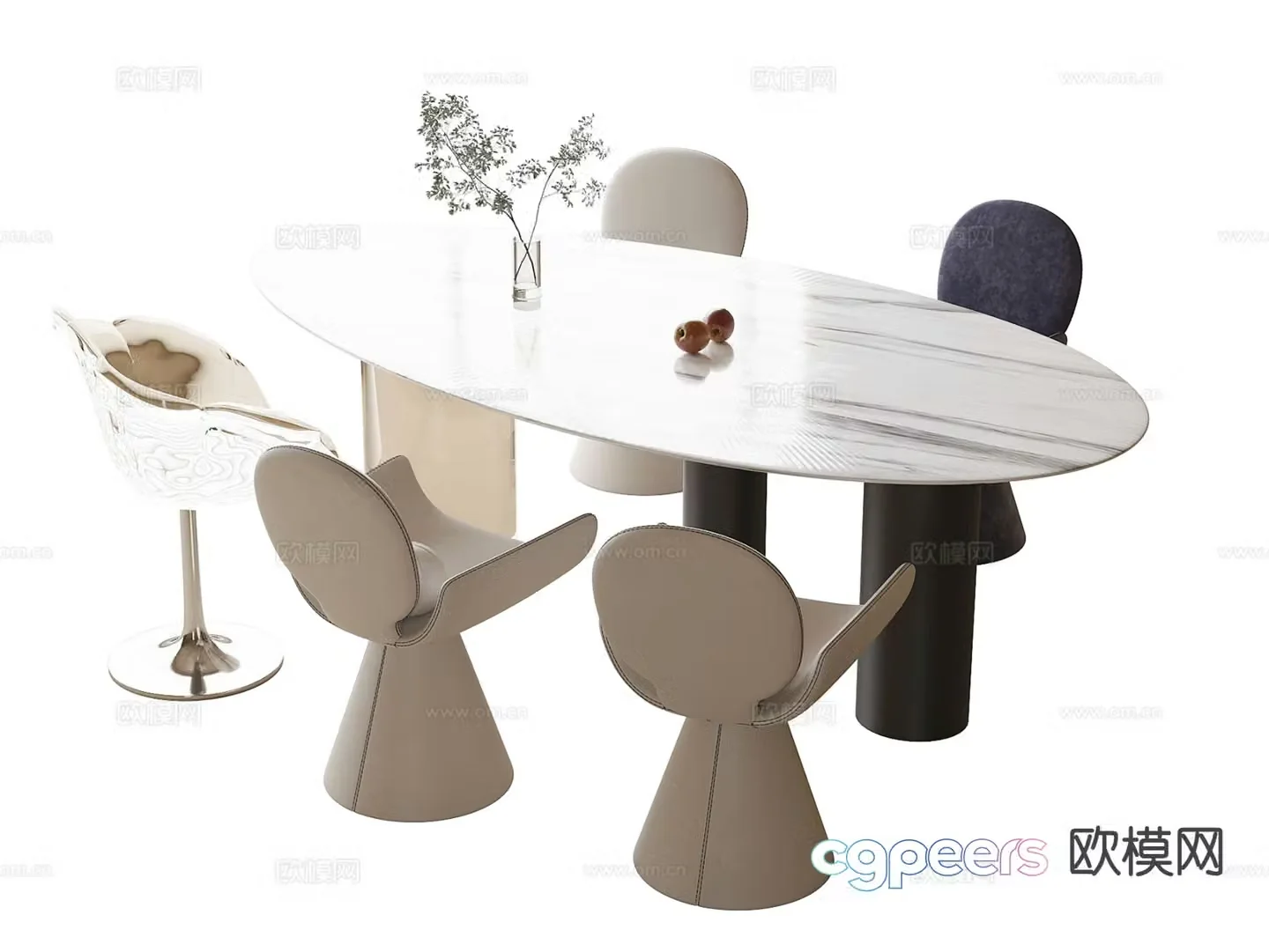 Modern dining table and chairs oval dining table 3d model