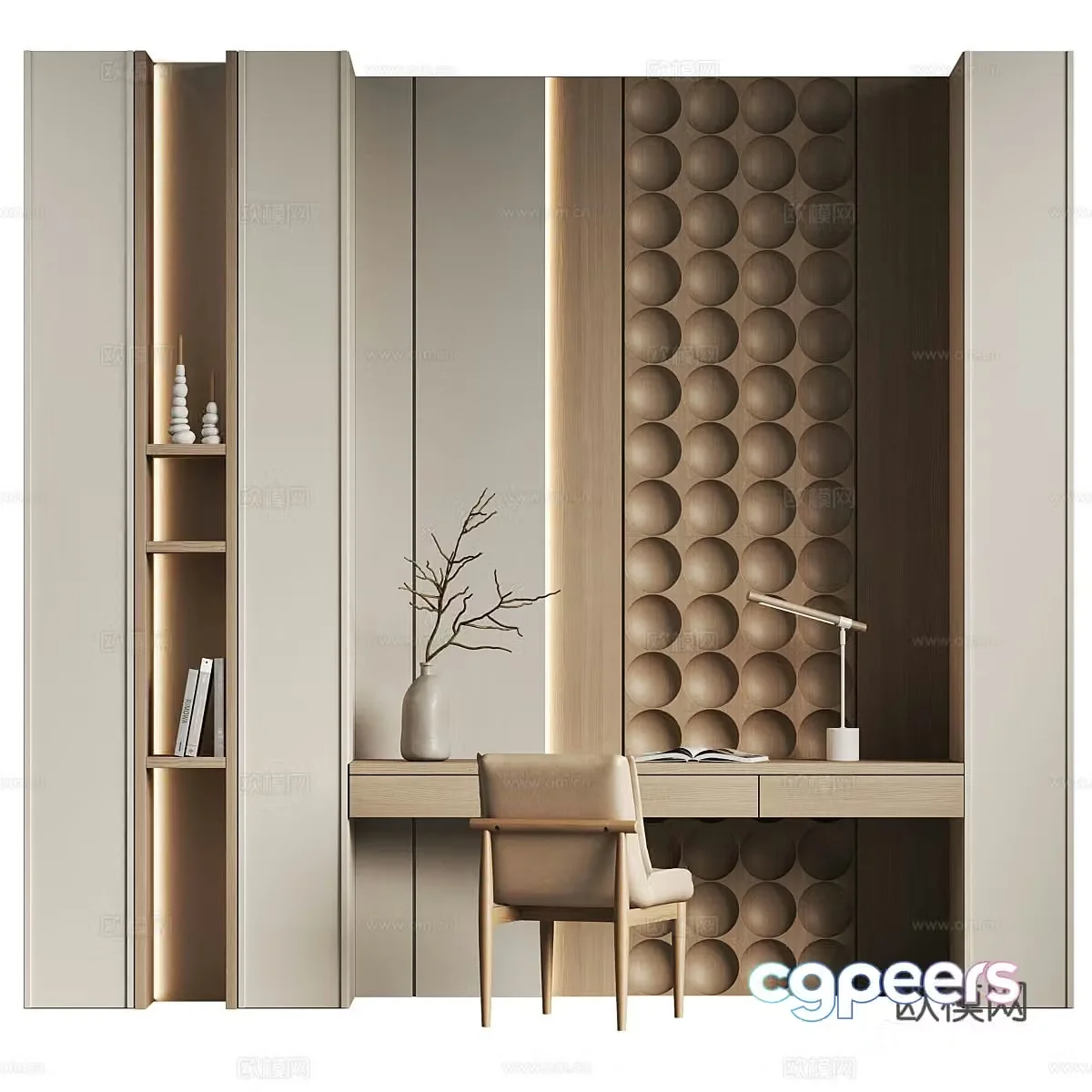 New Chinese style bookcase desk 3d model
