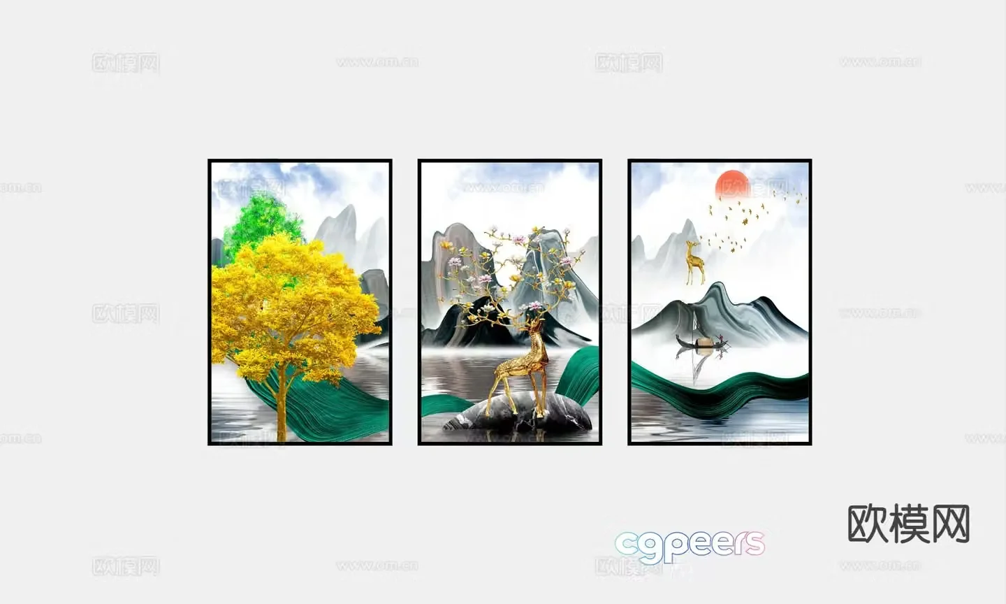 Chinese decorative painting hanging painting 3d model