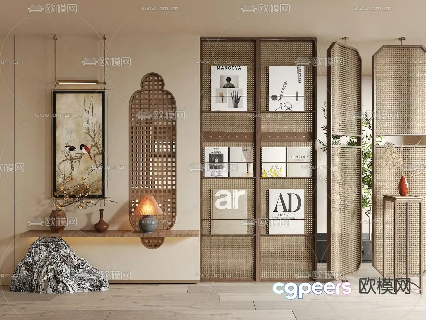 New Chinese style partition Grid partition 3D model