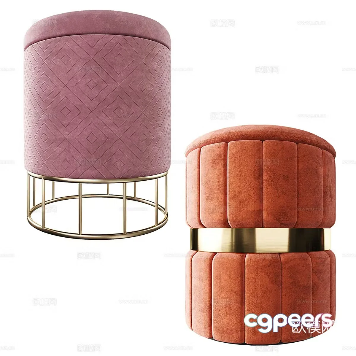 New Chinese style light luxury fabric stool 3D model