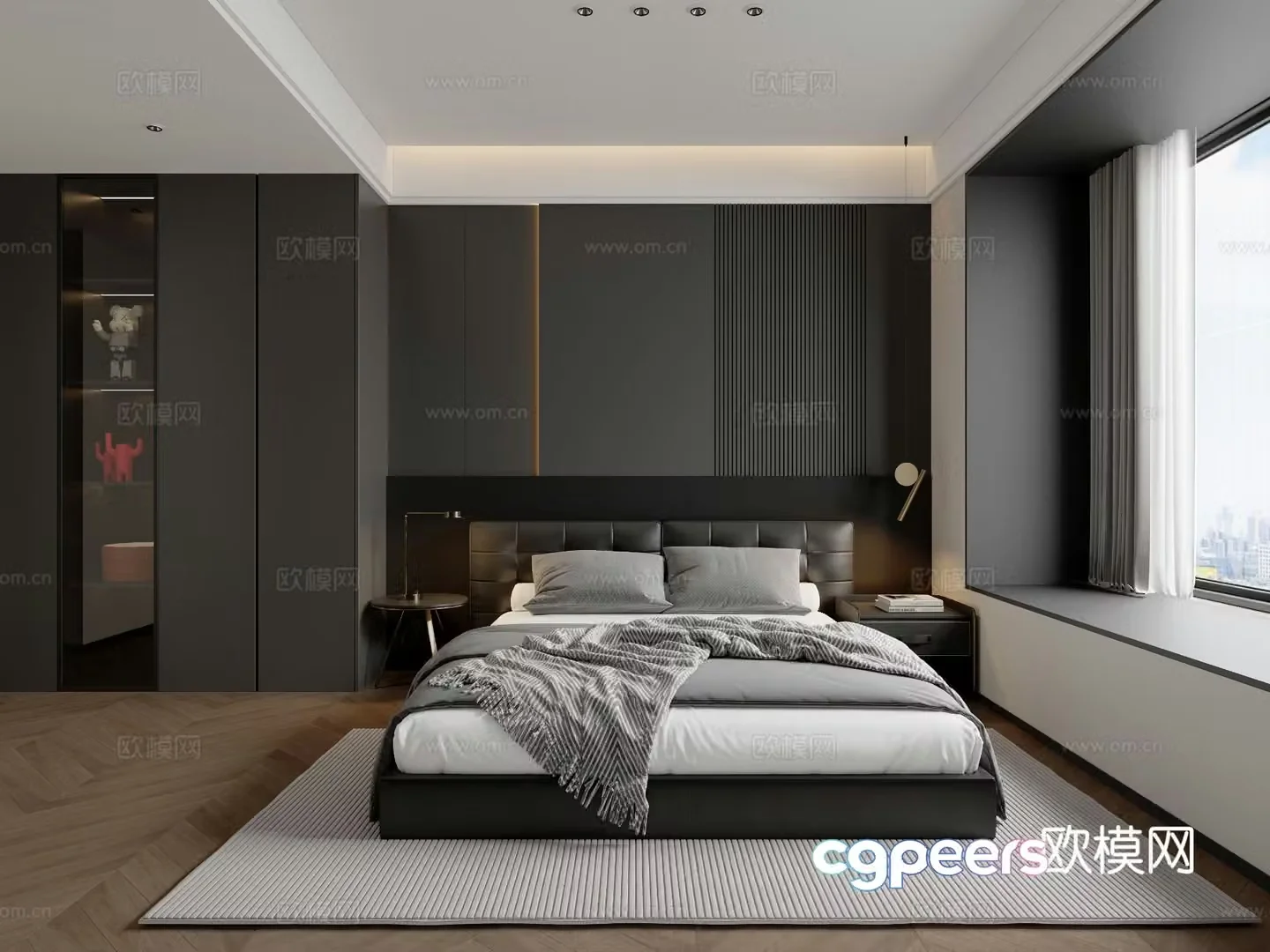 Modern minimalist black white and gray bedroom 3d model