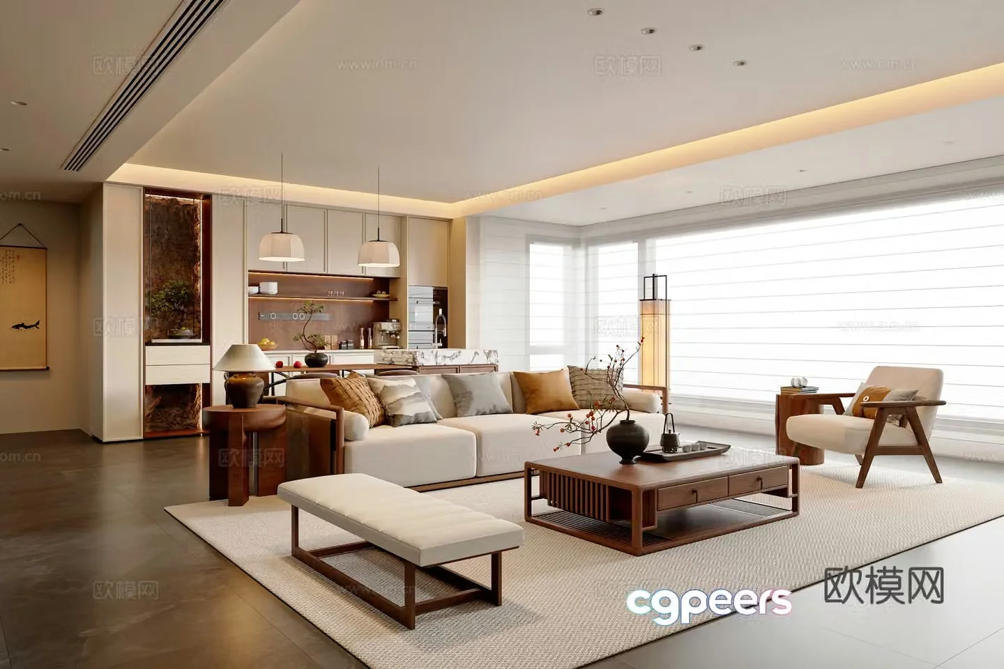 New Chinese style living and dining table and chair combination Sofa and coffee table combination Leisure chair Sideboard Duzi 3D model