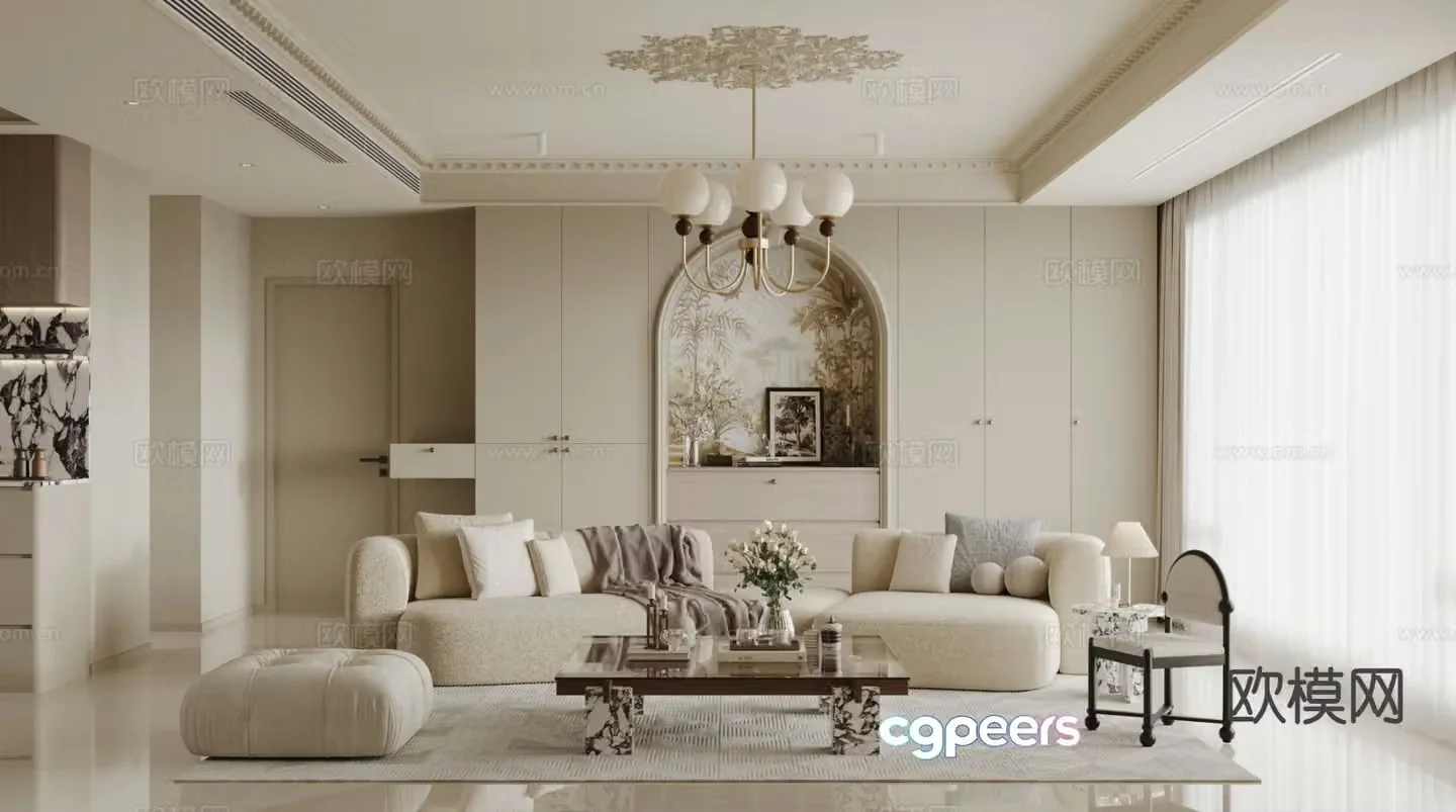 Cream style living room 3d model