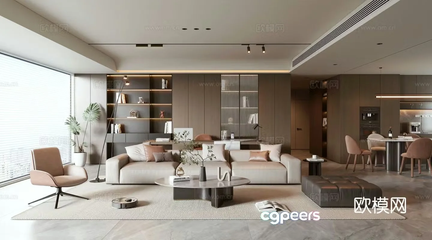 Modern living and dining room 3d model