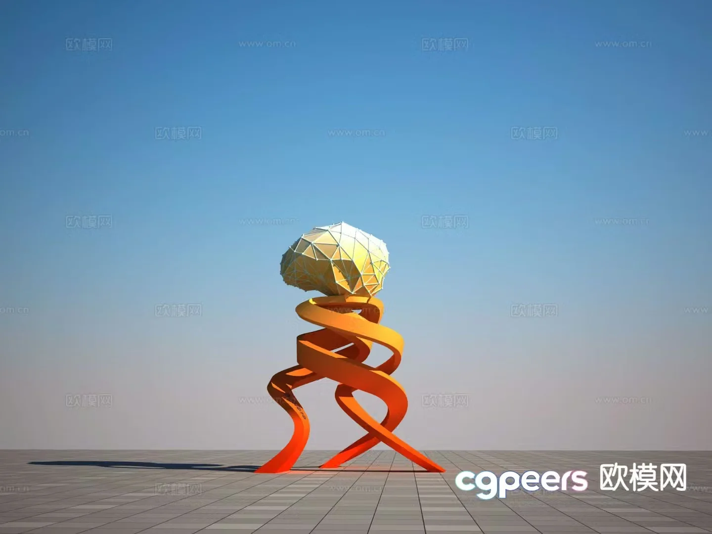 Brain sculpture square sculpture 3d model