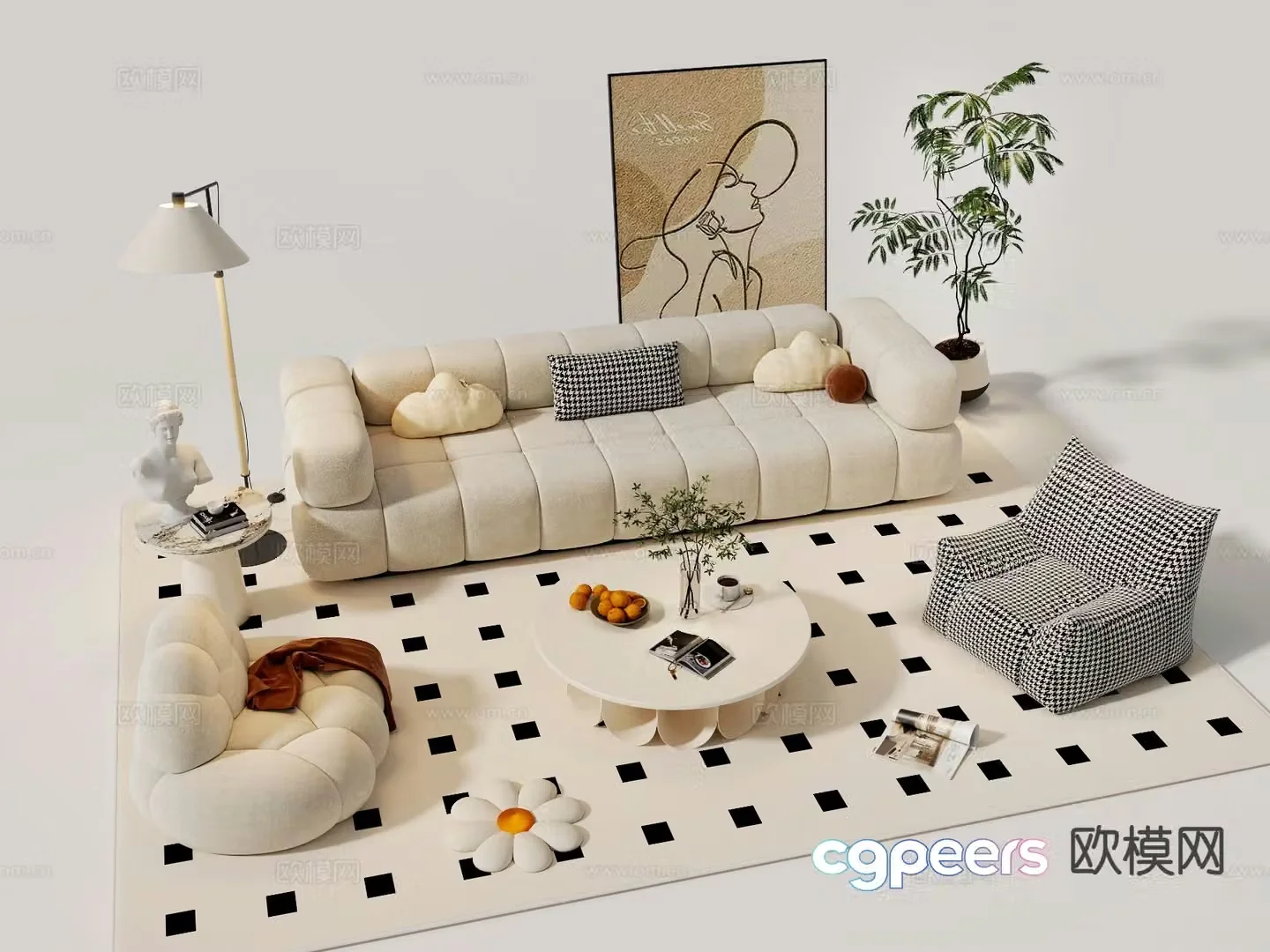 Cream style modular sofa 3d model