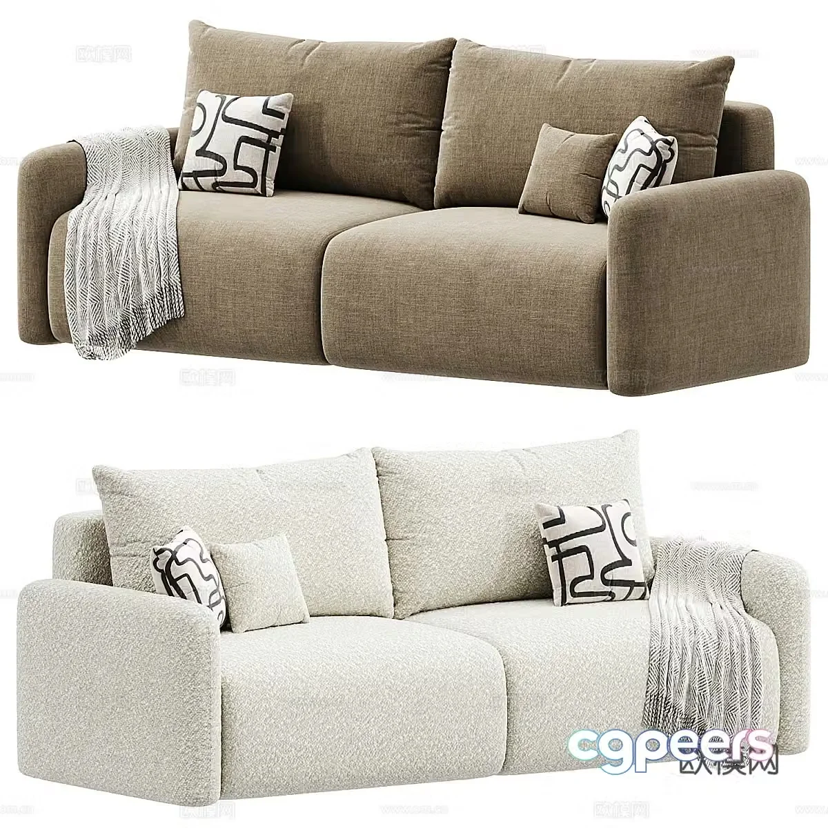 Modern fabric sofa double sofa 3d model