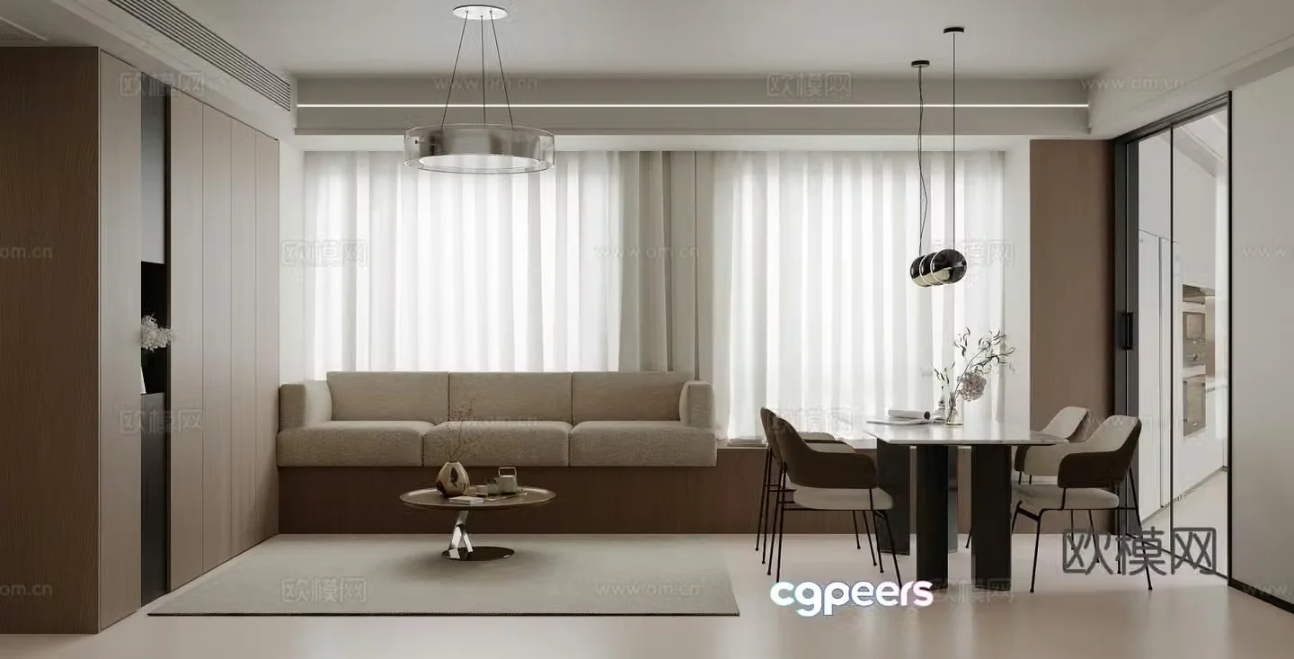 Modern minimalist living restaurant 3d model