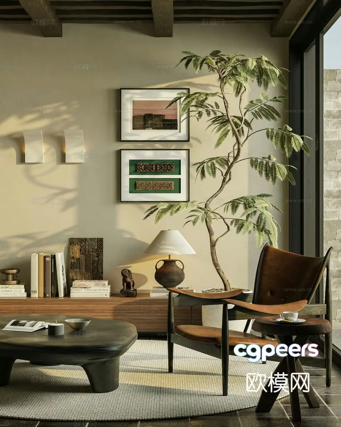 Wabi-sabi style coffee table base cabinet leisure chair 3d model