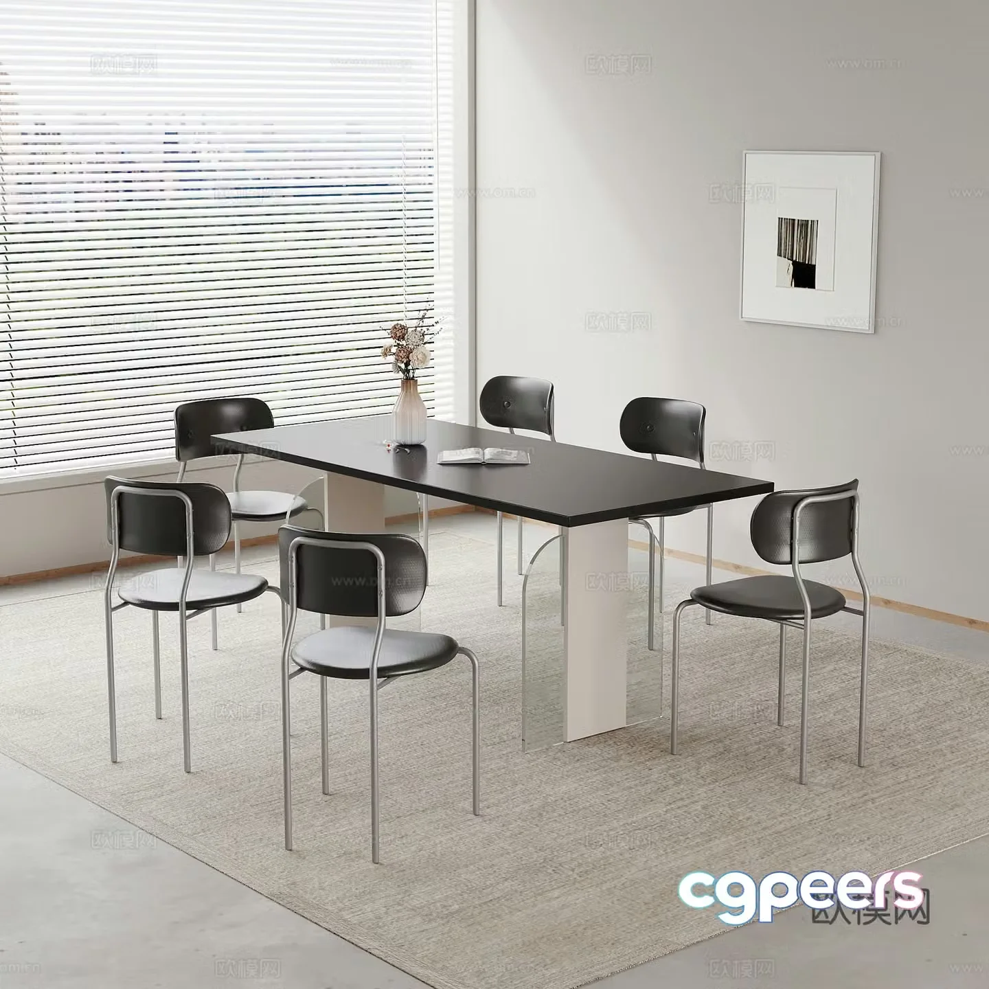 Modern dining table minimalist dining table 3d model