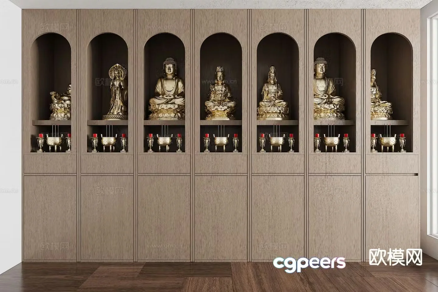 New Chinese style Buddhist niche altar shrine Bodhisattva 3D model