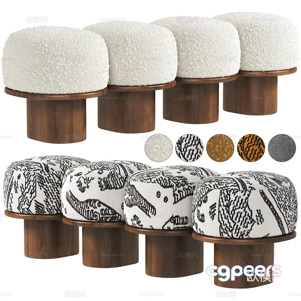 New Chinese style light luxury fabric bench strip 3D model