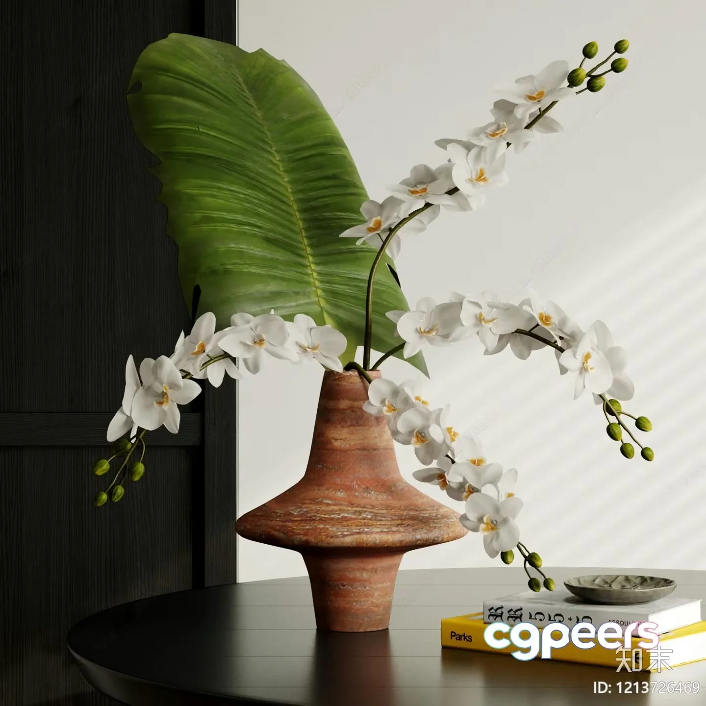 A Decorative Vase With White Flowers 3D Model – 12068 – VRAY Render