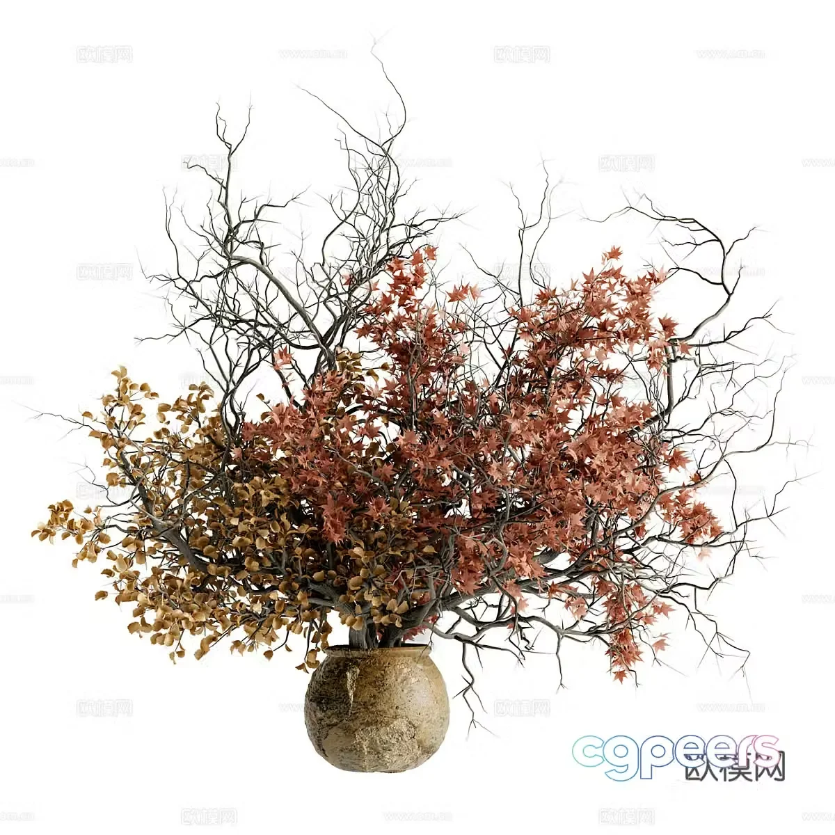 New Chinese style pot red maple flower art 3D model