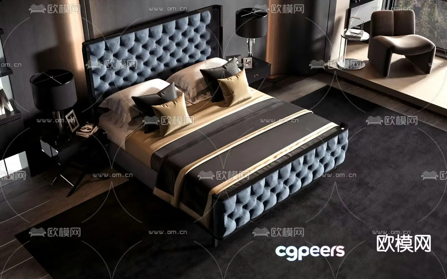 European double bed 3d model