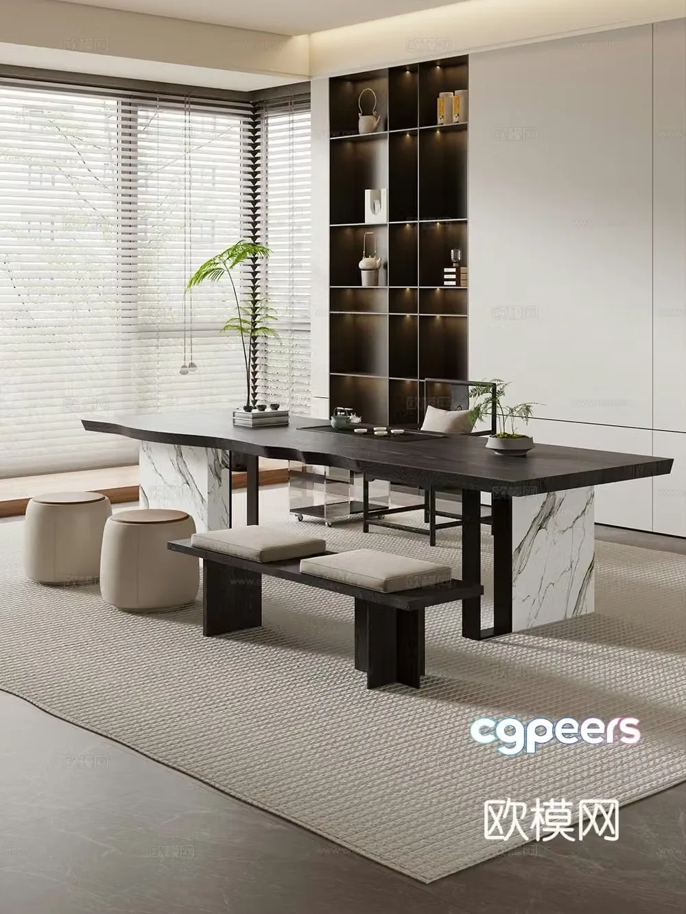 Creamy large plate table tea table and chair combination tea table tea table tea room tea table balcony tea table 3D model