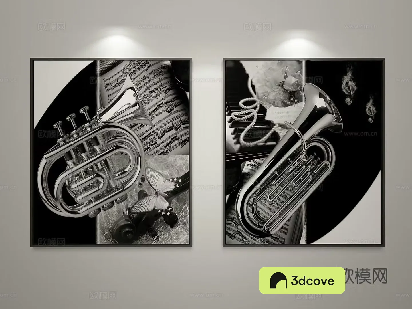 New Chinese style decorative painting photo painting musical instrument hanging painting