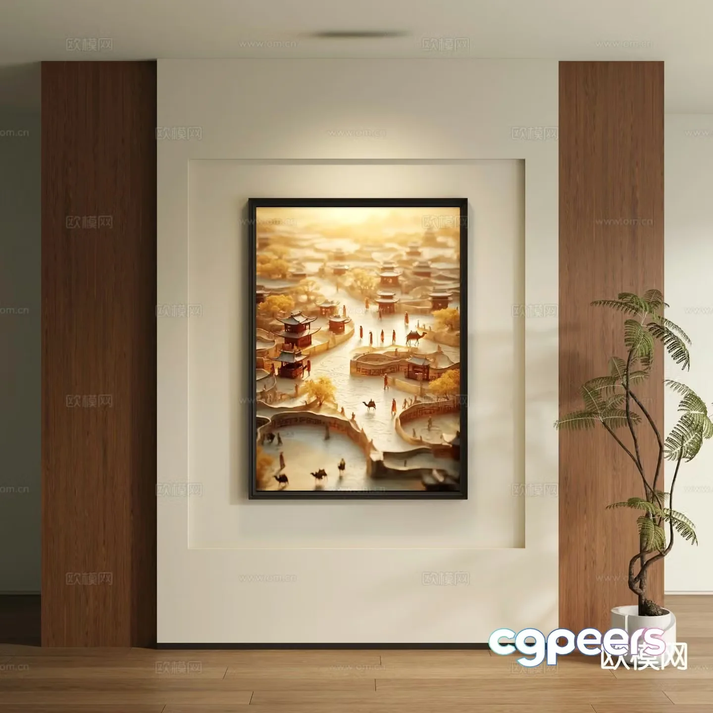New Chinese style decorative painting architectural painting hanging painting 3D model