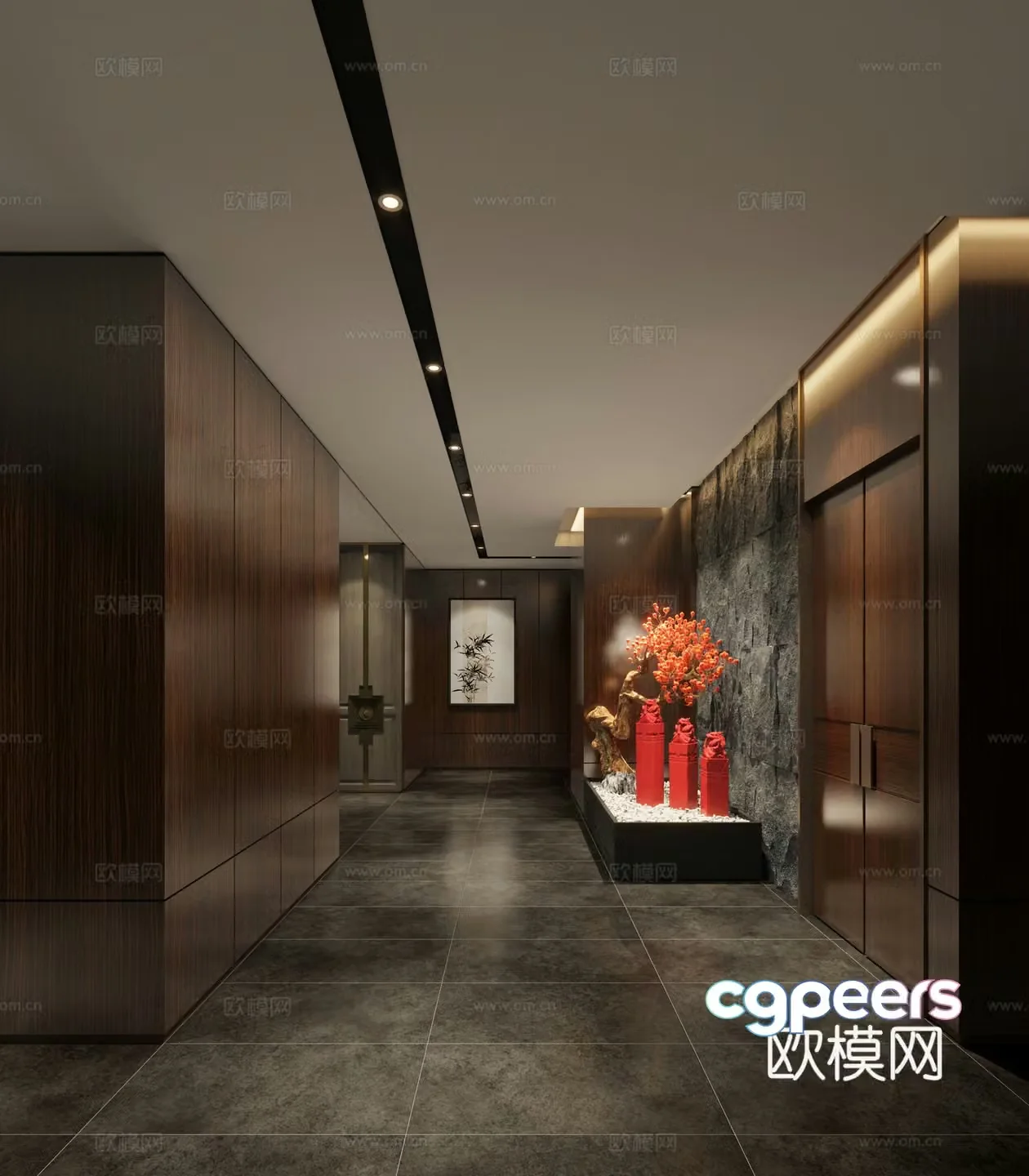 New Chinese style club aisle hotel aisle 3D model