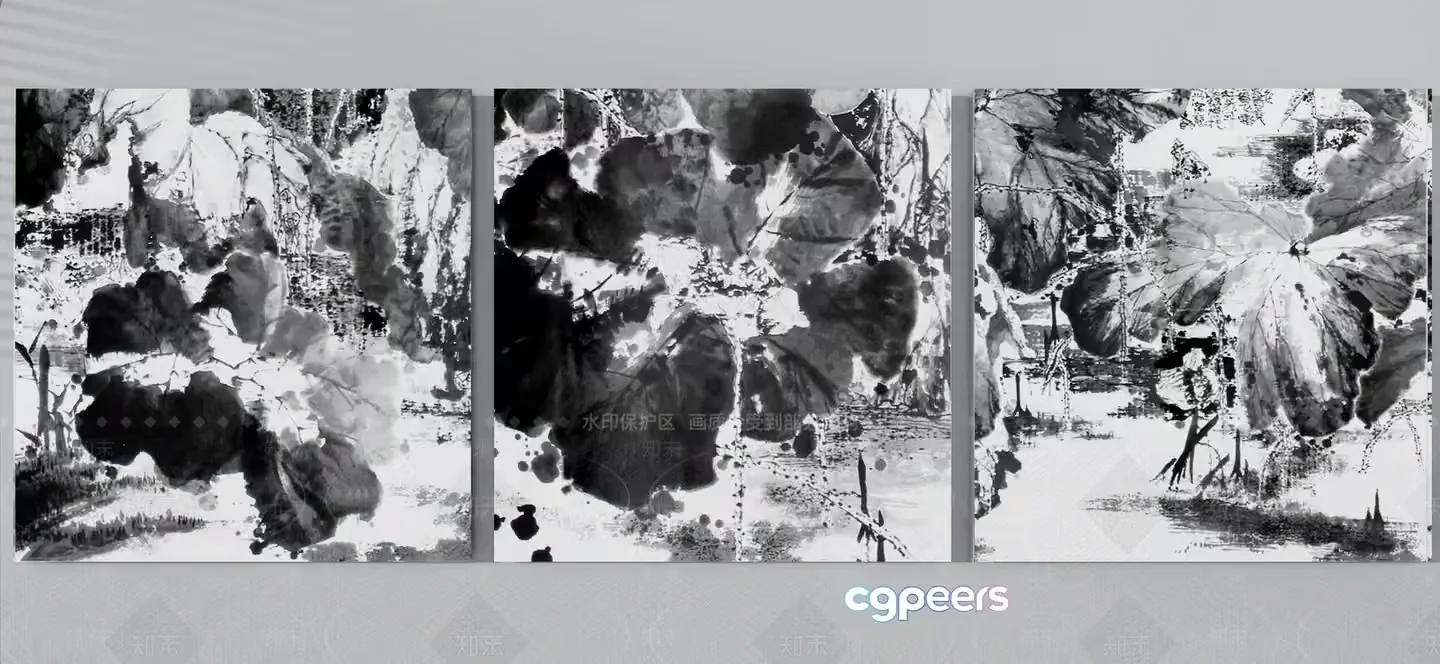 A Triptych Artwork Characterized By Its Black And White Color Scheme 3D Model – 8613 – VRAY Render