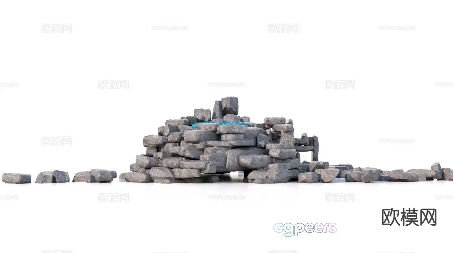 Rockery flowing water fish pond landscape stone and water 3D model
