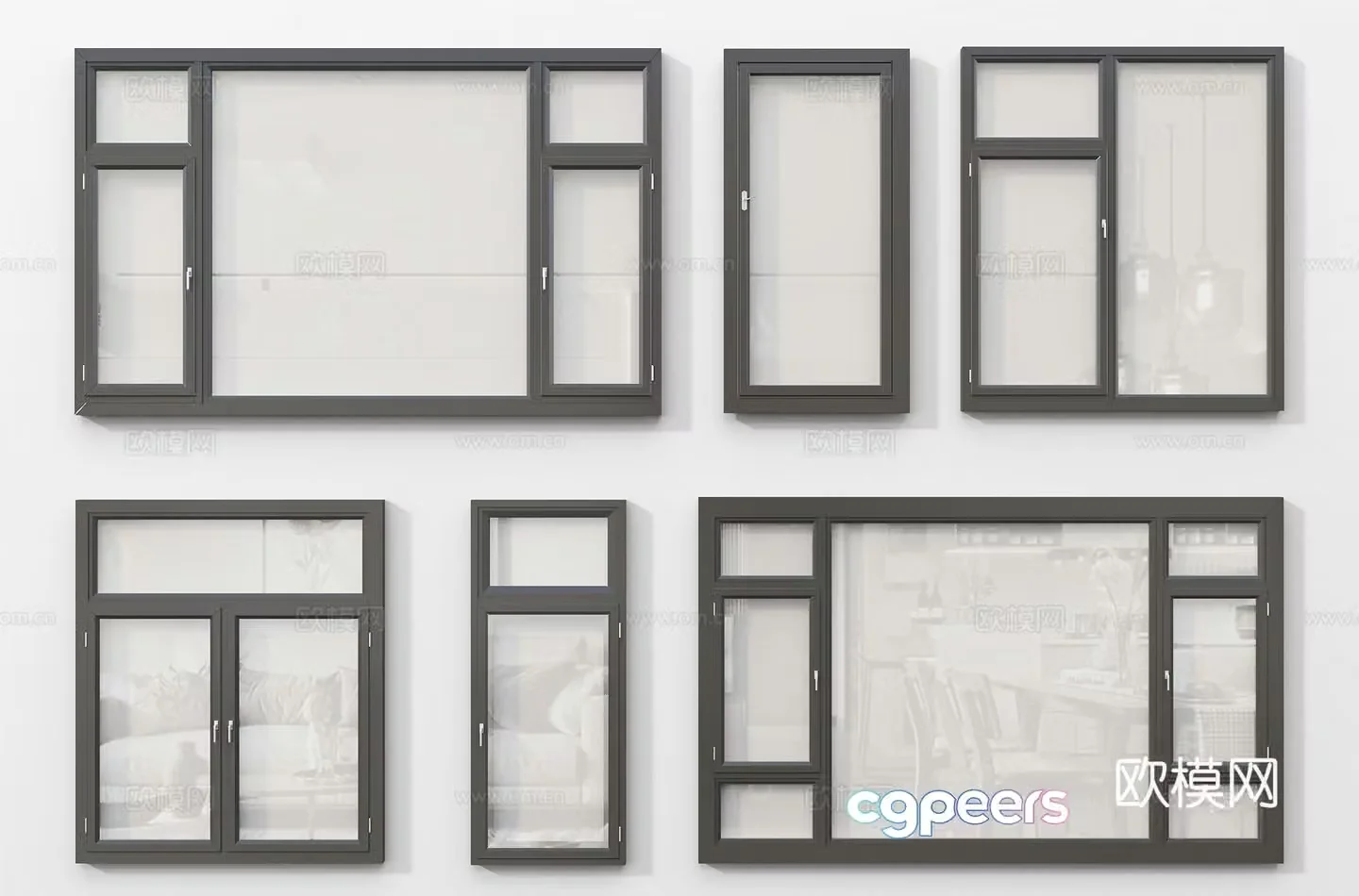 Modern glass windows Floor to ceiling windows Bedroom casement windows 3D model