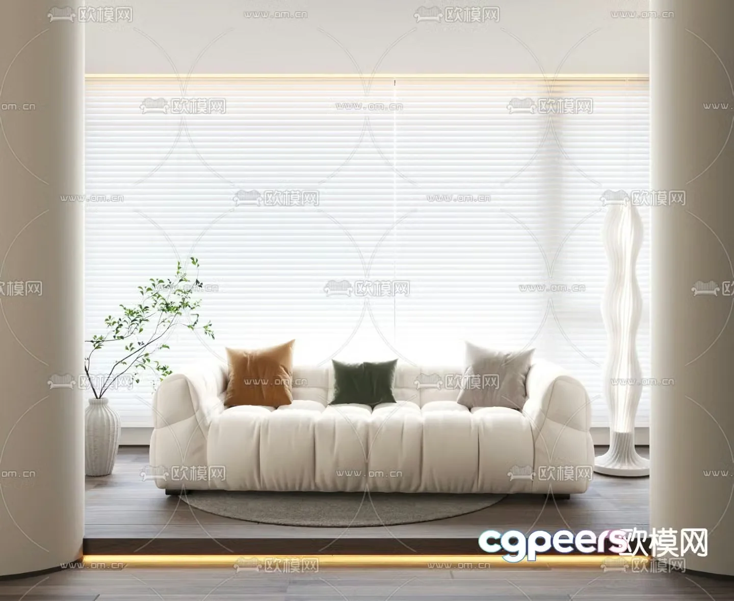 Cream style sofa three person sofa 3d model