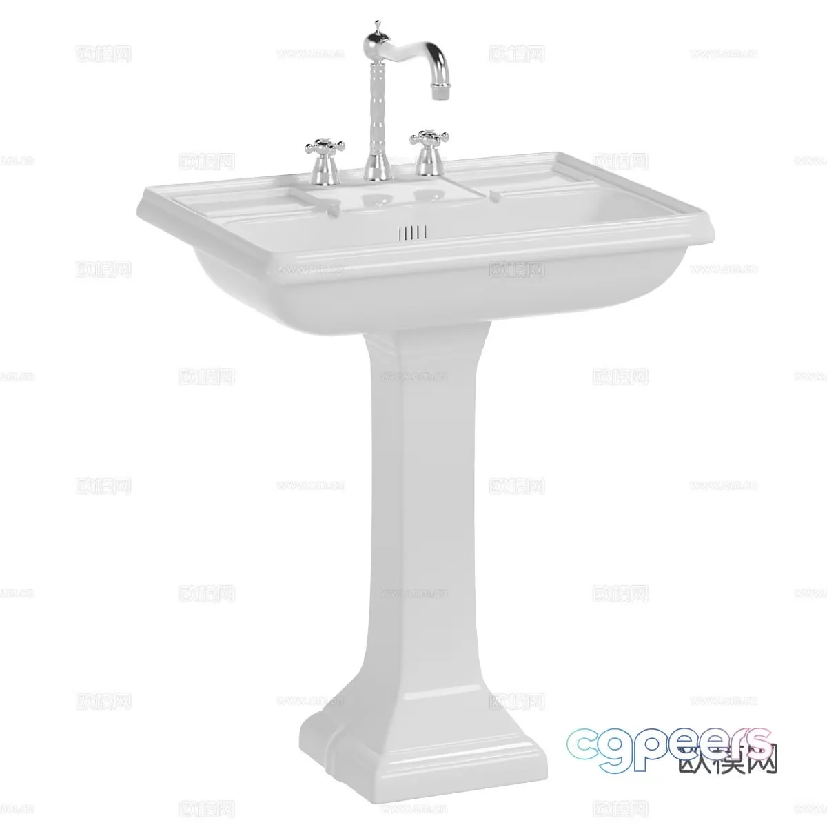 A White Pedestal Sink 3D Model – 15126 – VRAY Render