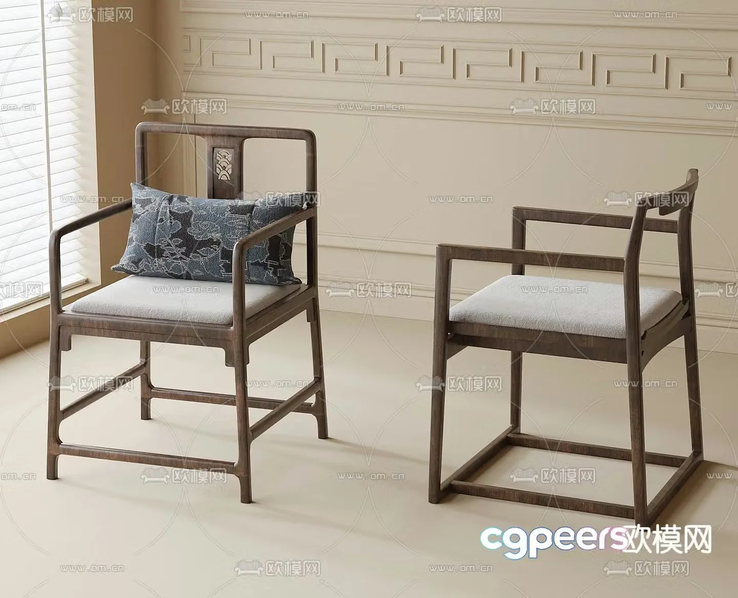 New Chinese dining chair single chair wooden chair 3d model