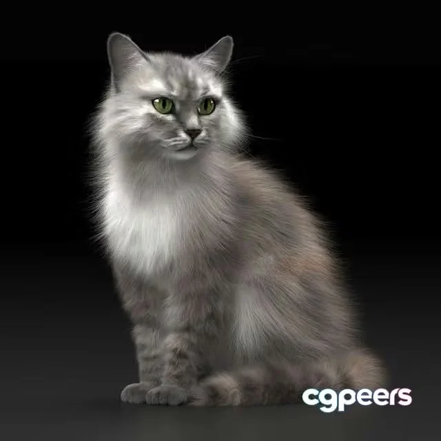 3ds Max Free – Fluffy cat with green eyes
