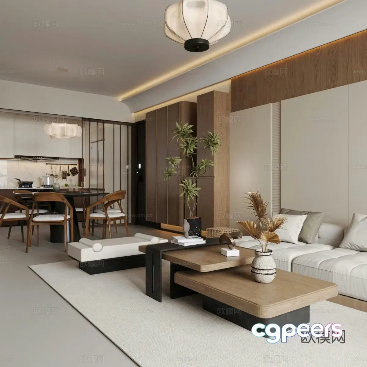 New Chinese-style home living room large living room living and dining room sofa and coffee table combination 3D model