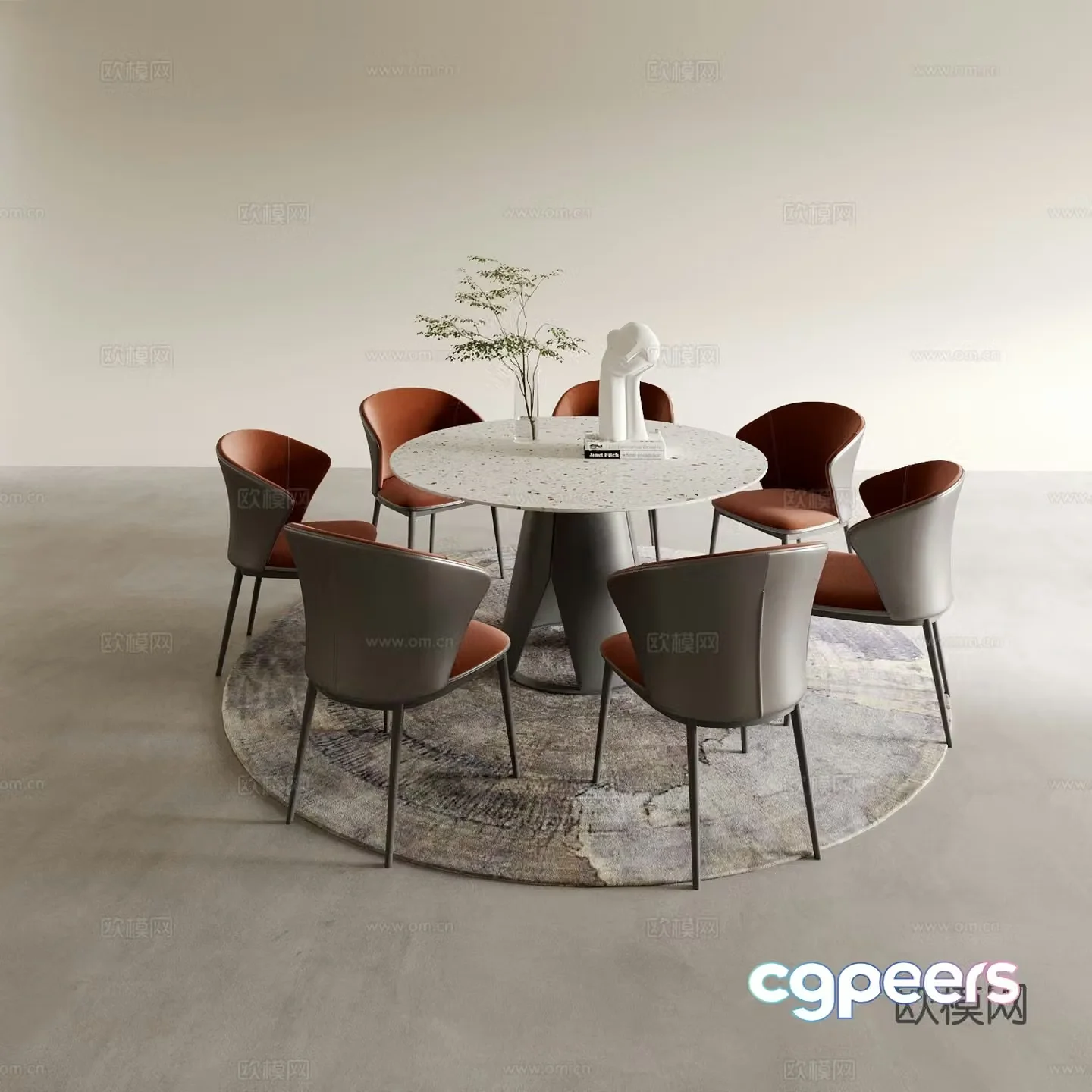 Round dining table and chairs 3d model