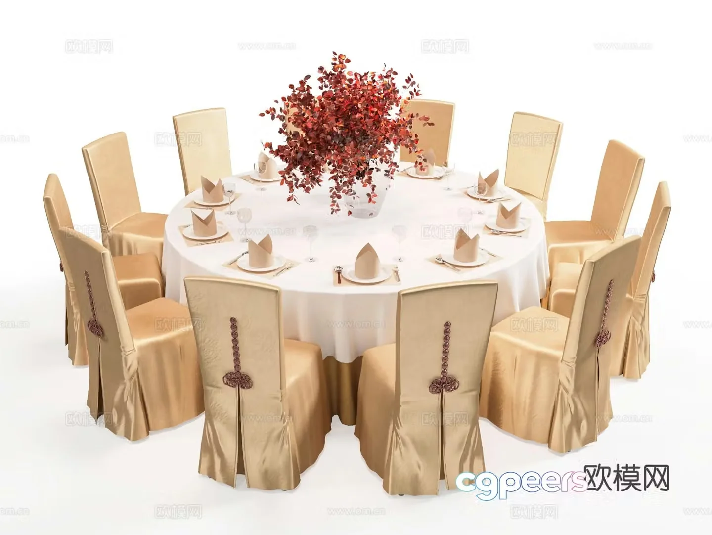 New Chinese style banquet table and chairs round dining table 3d model