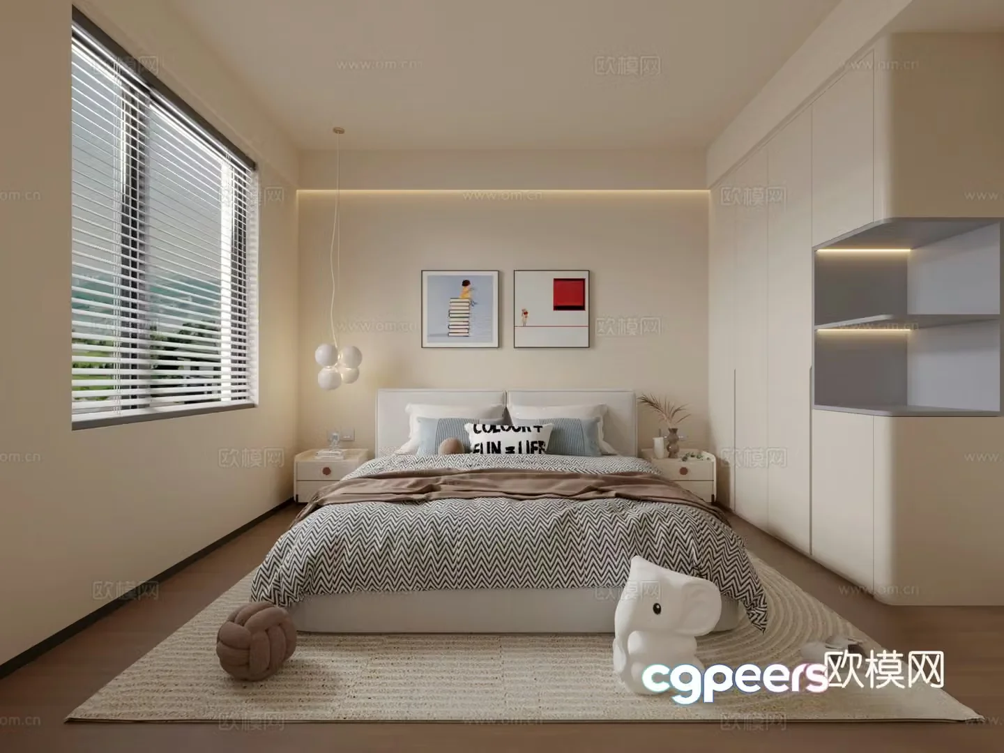 Modern creamy style children’s room 3d model
