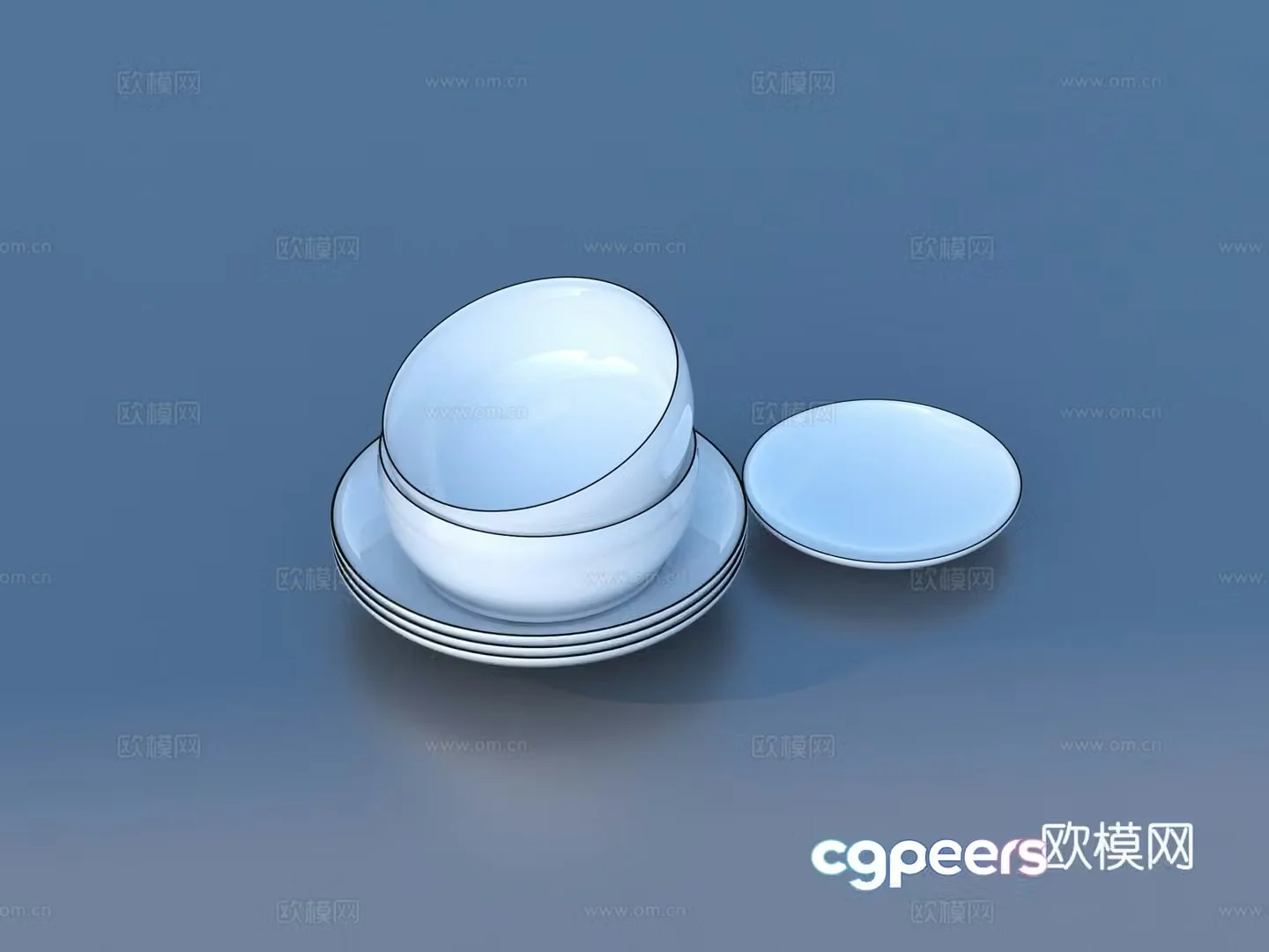 plate spoon bowl tableware kitchen utensils 3d model