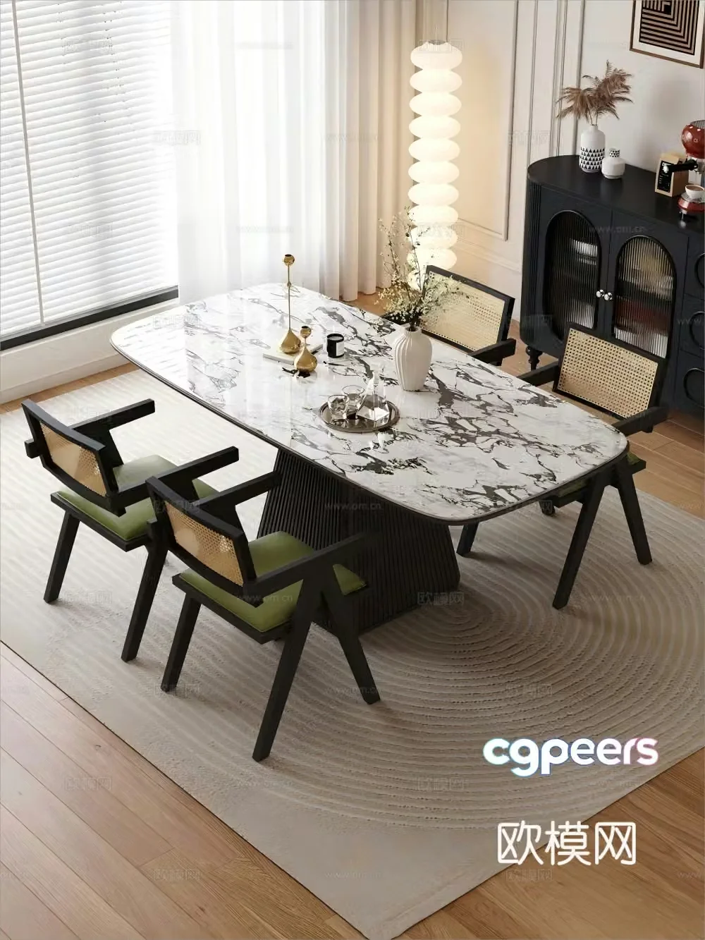Modern cream style dining table and chair 3d model