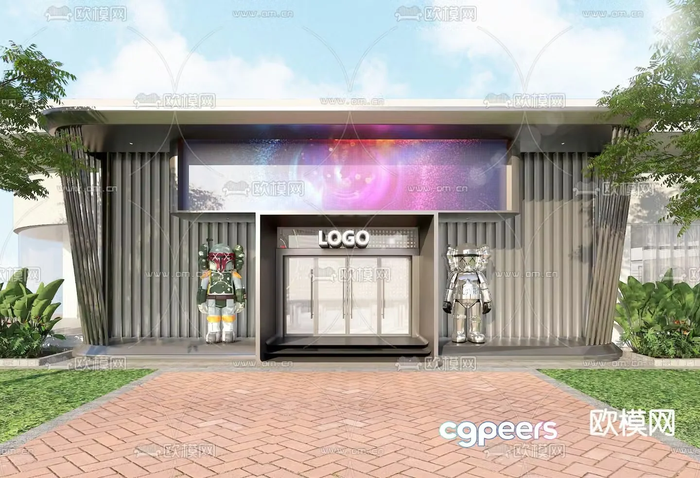 Trendy showroom door facade 3D model
