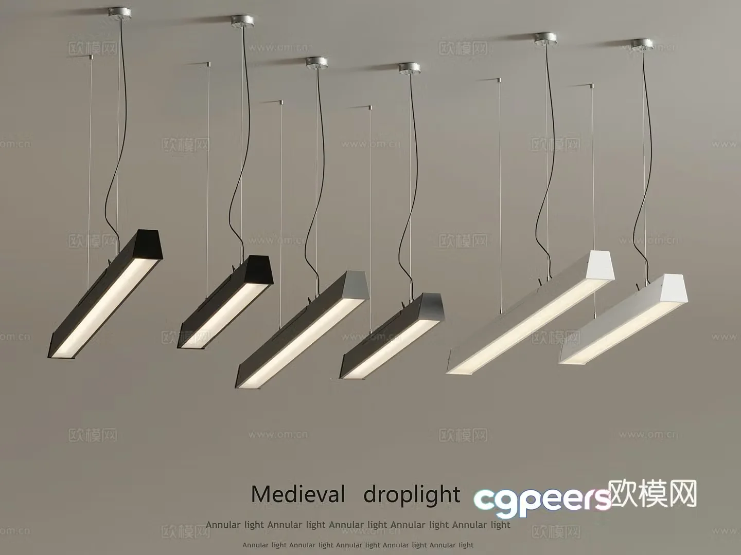 Modern long chandelier office chandelier 3d model