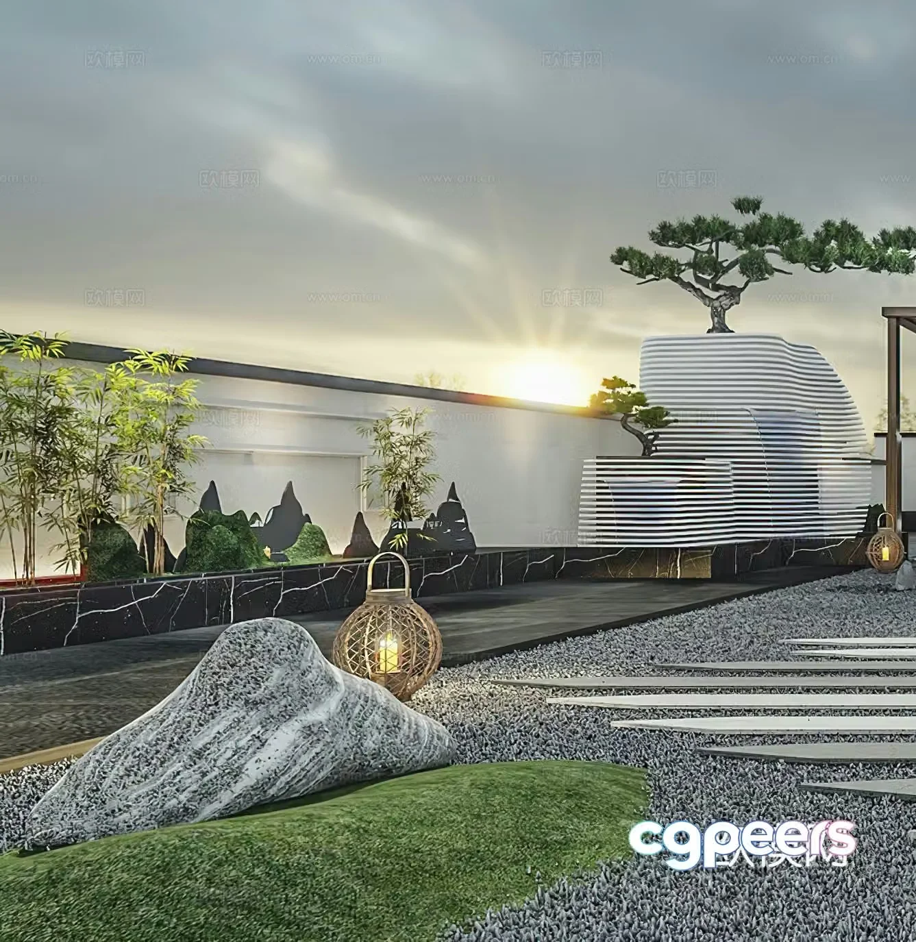 New Chinese style courtyard farmhouse farmhouse artificial landscape rockery stone yard villa flower 3d model
