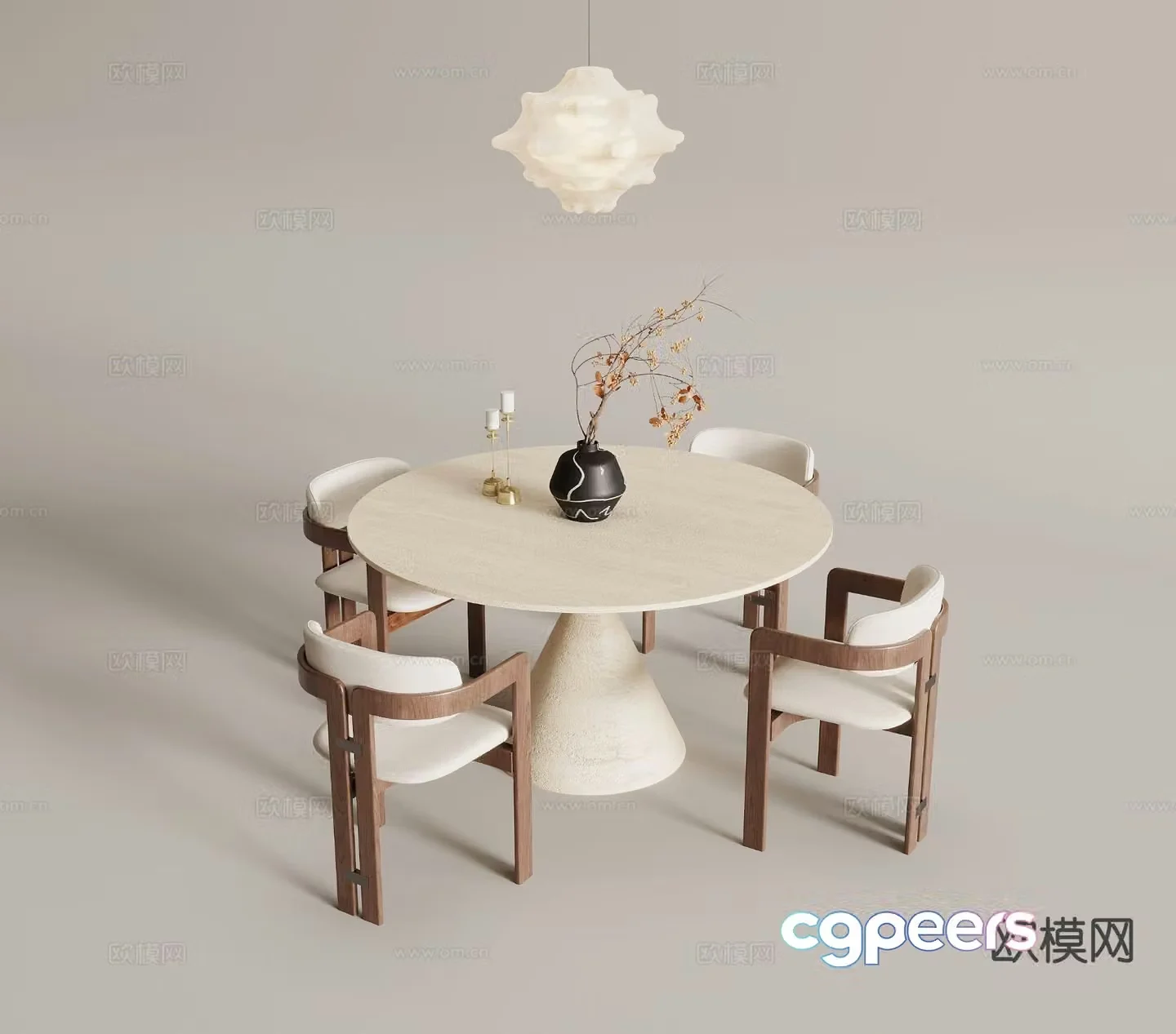 Medieval style round dining table dining table and chairs 3D model