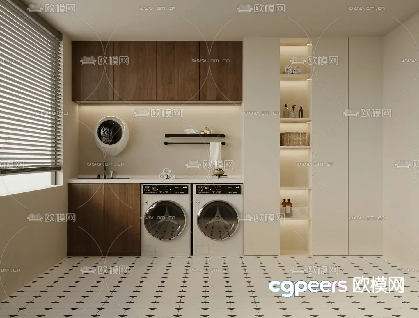 Medieval style balcony cabinet washing machine cabinet 3d model