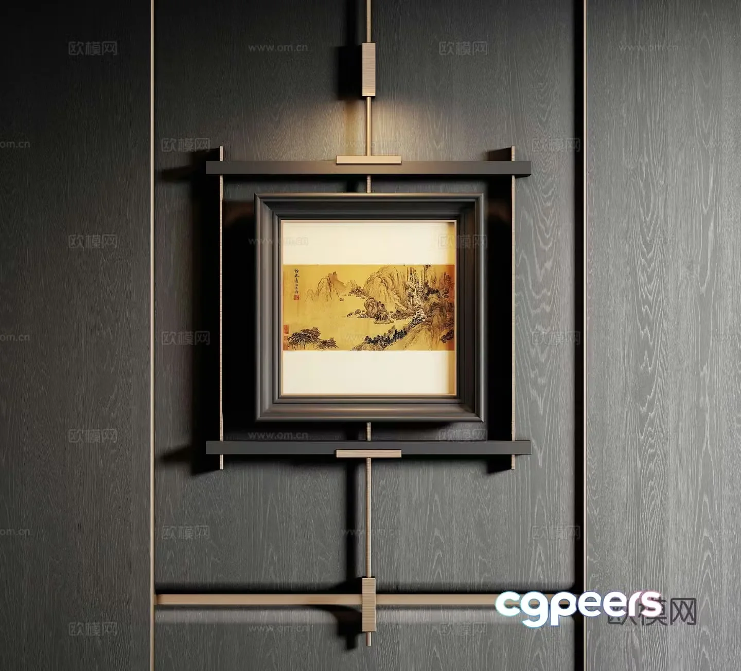 New Chinese style landscape painting decorative painting 3D model