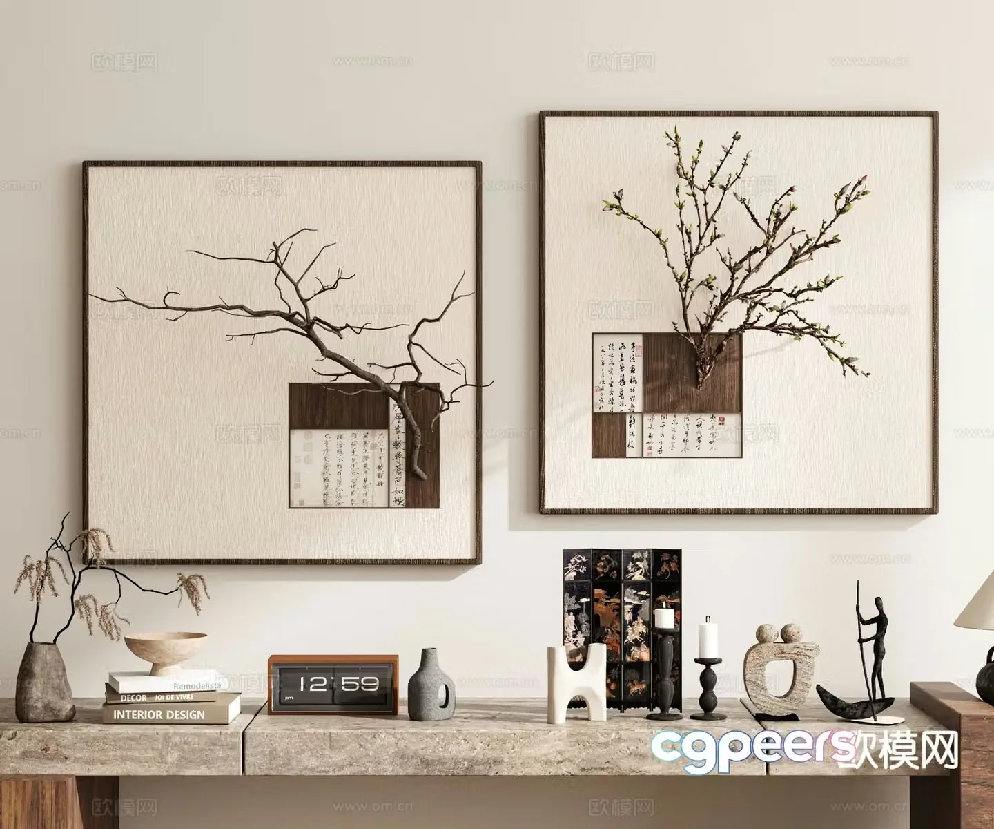 Wabi-sabi painting decorative painting art painting hanging painting 3D model