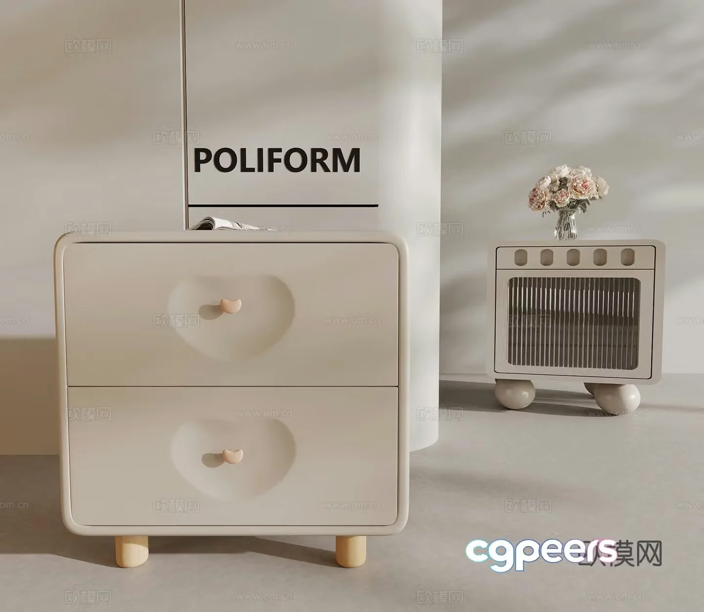Modern creamy nightstand decorative ornaments 3d model