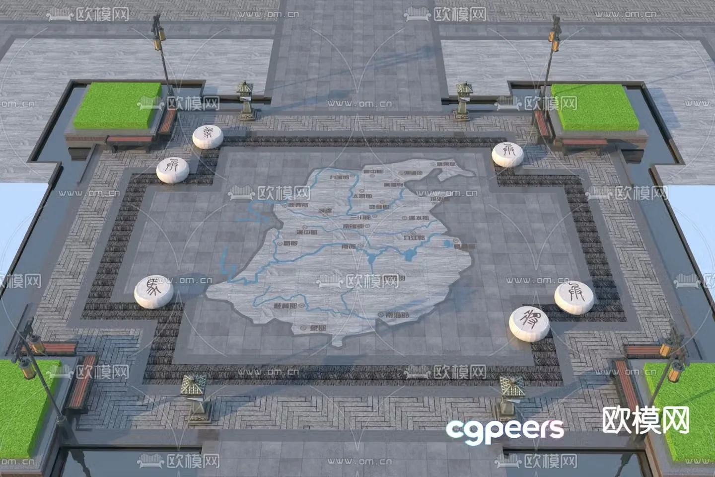 Cultural Square Paving Map Paving 3D Model