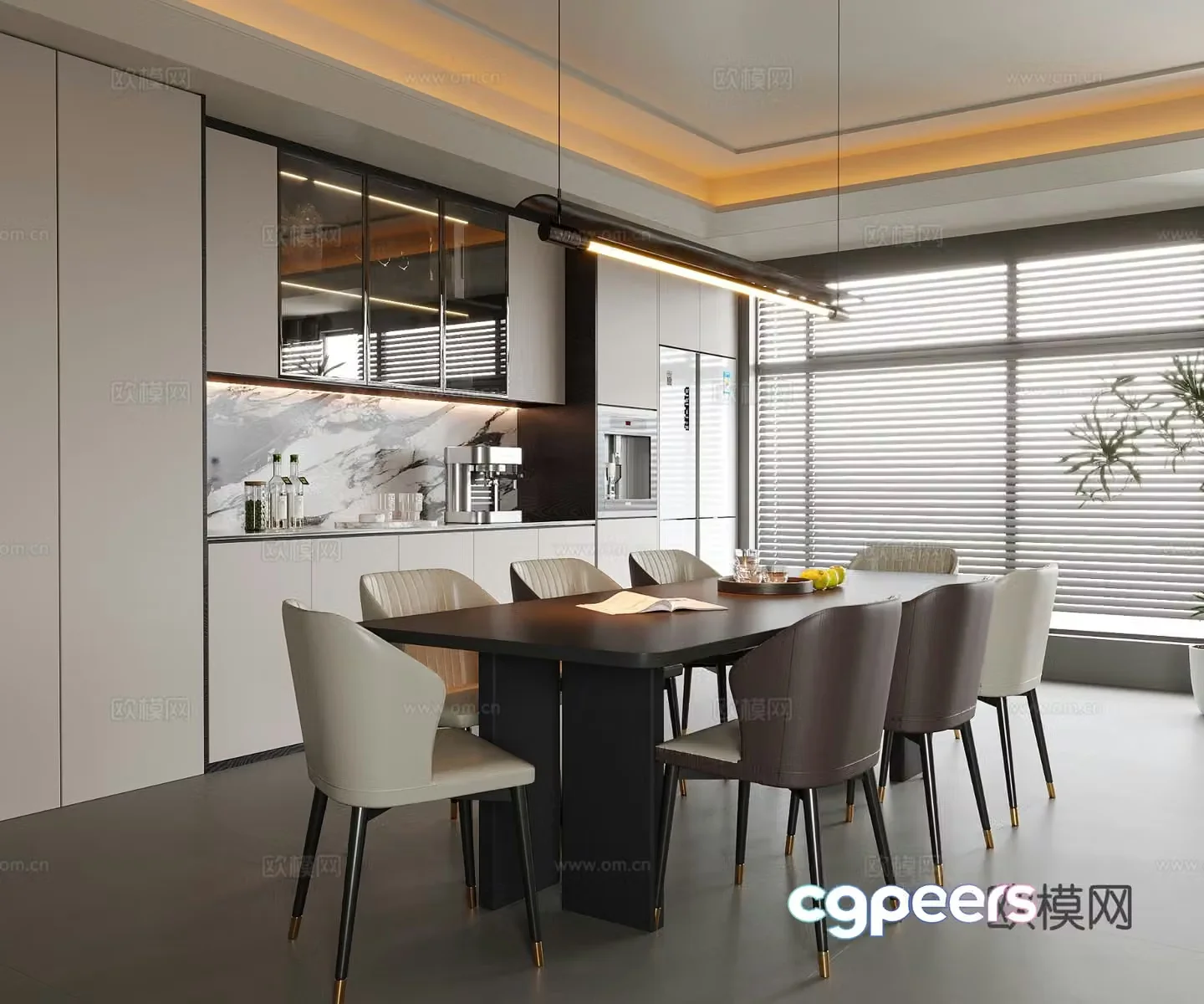 Modern restaurant Dining table and chairs Wine cabinet Dining chair Dining chair 3d model